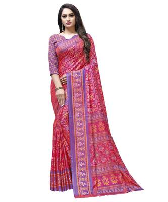 Pink printed Silk blend saree with blouse 1