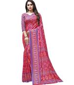 Pink printed Silk blend saree with blouse