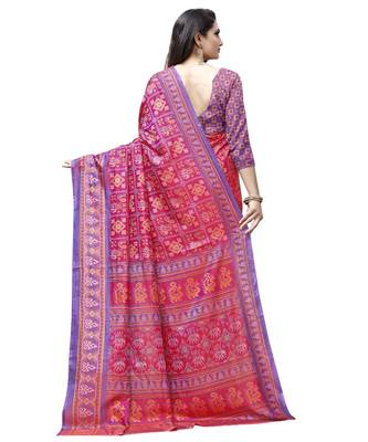Pink printed Silk blend saree with blouse 2