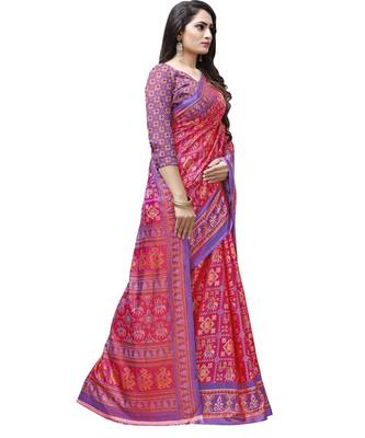 Pink printed Silk blend saree with blouse 3