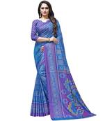 Blue printed Silk blend saree with blouse