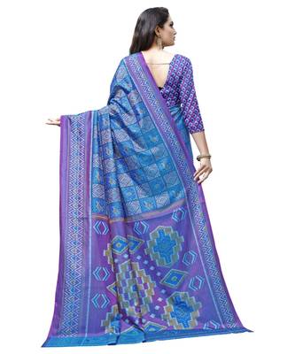 Blue printed Silk blend saree with blouse 2