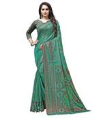 Green printed Silk blend saree with blouse