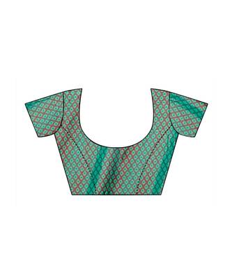 Green printed Silk blend saree with blouse 4
