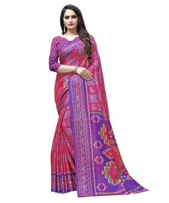 Pink printed Silk blend saree with blouse 1