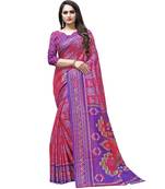 Pink printed Silk blend saree with blouse