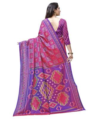 Pink printed Silk blend saree with blouse 2