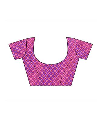 Pink printed Silk blend saree with blouse 4