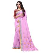 Pink printed linen saree with blouse