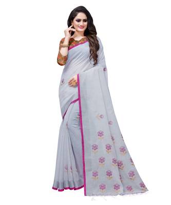 Grey printed linen saree with blouse 1