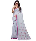 Grey printed linen saree with blouse