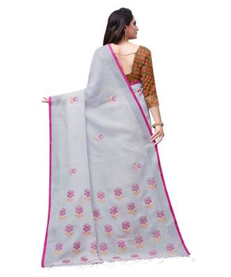 Grey printed linen saree with blouse 2