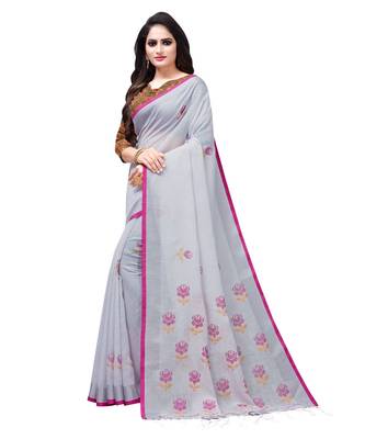 Grey printed linen saree with blouse 3