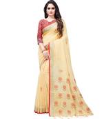 Cream printed linen saree with blouse