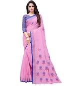 Pink printed linen saree with blouse