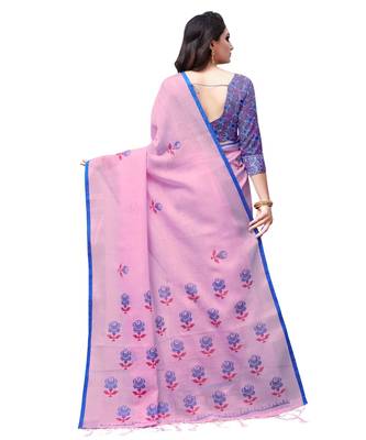 Pink printed linen saree with blouse 2