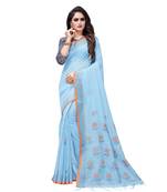 turquoise printed linen saree with blouse