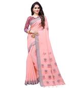 Peach printed linen saree with blouse