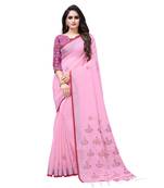 Pink printed linen saree with blouse