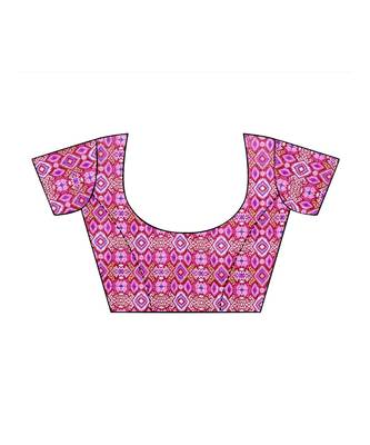 Pink printed linen saree with blouse 4