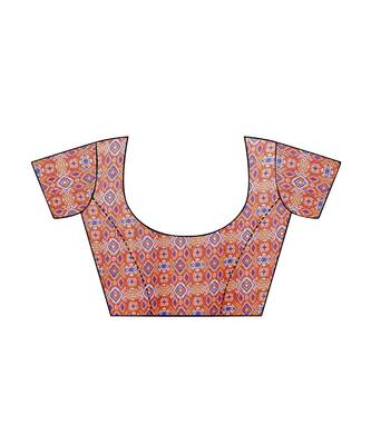 Peach printed linen saree with blouse 4