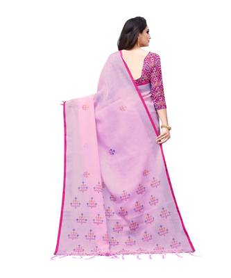 Pink printed linen saree with blouse 2