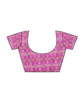 Pink printed linen saree with blouse 4