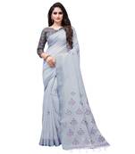 Grey printed linen saree with blouse