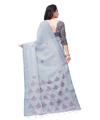 Grey printed linen saree with blouse 2
