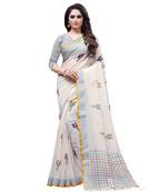 Cream printed linen saree with blouse