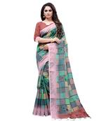 multicolor printed linen saree with blouse