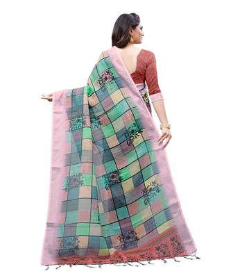 multicolor printed linen saree with blouse 2