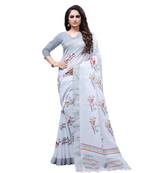 Grey printed linen saree with blouse
