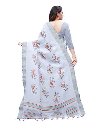 Grey printed linen saree with blouse 2