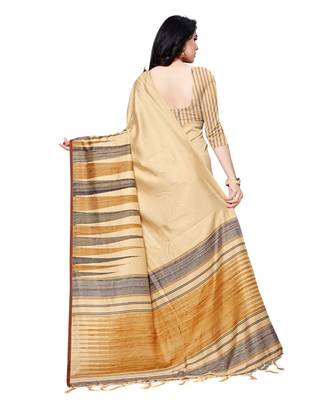 Beige printed Silk blend saree with blouse 2