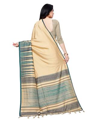 Beige printed Silk blend saree with blouse 2