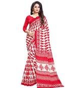 Cream printed Silk blend saree with blouse