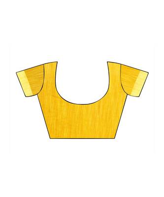 Yellow printed linen saree with blouse 4