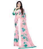 Pink printed linen saree with blouse