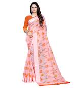Pink printed linen saree with blouse