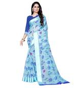 turquoise printed linen saree with blouse