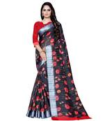 Black printed linen saree with blouse