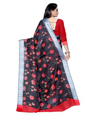 Black printed linen saree with blouse 2