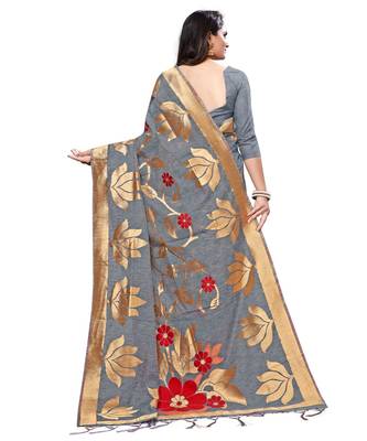 Grey printed cotton saree with blouse 2