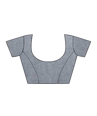 Grey printed cotton saree with blouse 4