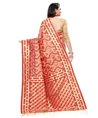 Peach printed cotton saree with blouse 2
