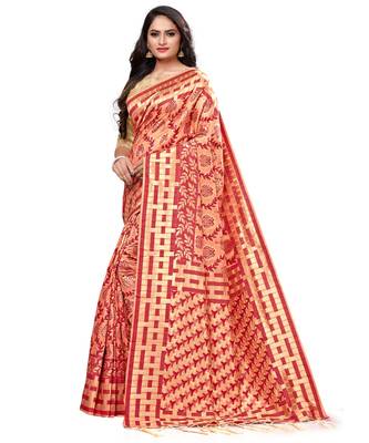 Peach printed cotton saree with blouse 3