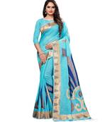 turquoise printed cotton saree with blouse
