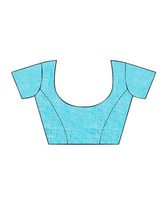 turquoise printed cotton saree with blouse 4