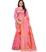 Pink printed cotton saree with blouse